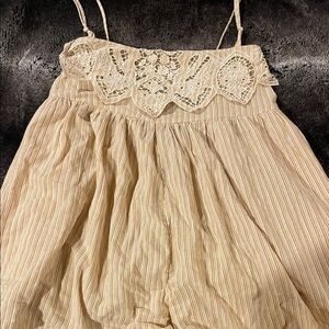 Free People Cream Striped Lace Jumpsuit